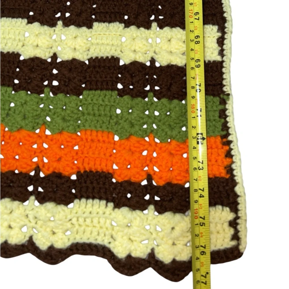 Vintage 70s Striped Granny Afghan Crochet Blanket Bedspread 76” X 61 “Throw
